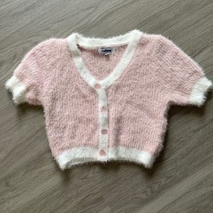 Cropped Fuzzy Pink Cardigan